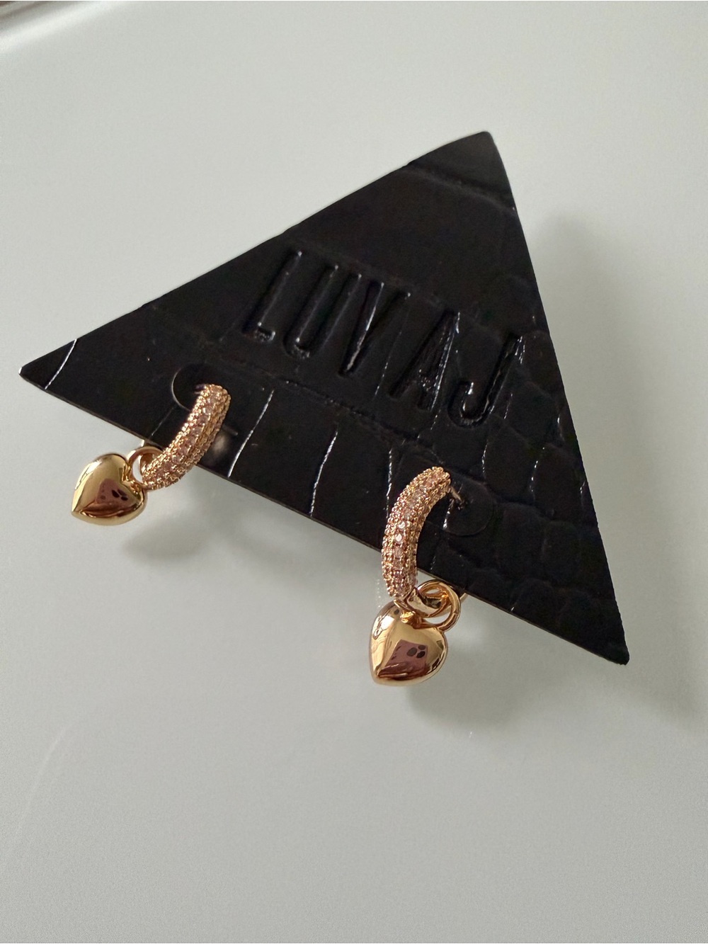 Luv Aj Gold pink Pavé Heart charm Hoop Earrings